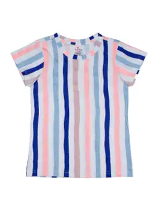 KiddoPanti Girls Multicoloured Striped Cotton T-shirt