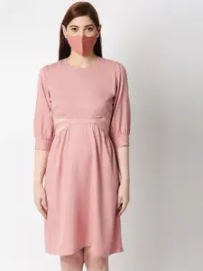 Kraus Jeans Women Rose-Coloured Cut Out Dress With Mask
