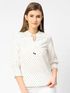 Kraus Jeans Off White Print Tie-Up Neck Top