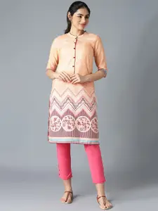 AURELIA Women Peach-Coloured Floral Kurta
