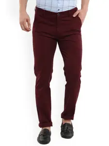 V-Mart Men Maroon Slim Fit Easy Wash Chinos Trousers