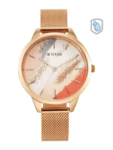 Titan Women Rose Gold-Toned Brass Printed Dial Bracelet Style Straps Watch 2664WM01