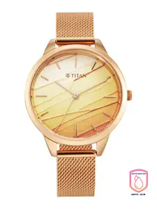 Titan Women Rose Gold-Toned Brass Dial & Stainless Steel Analogue Watch 2664WM02