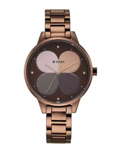 Titan Women Brown Embellished Dial & Stainless Steel Bracelet Style Straps Analogue Watch
