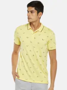 BYFORD by Pantaloons Men Yellow Printed Polo Collar Slim Fit T-shirt