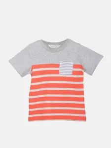 Beebay Boys Orange & Grey Striped Pure Cotton T-shirt