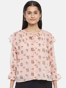 Honey by Pantaloons Pink Floral Print Tie-Up Neck Top