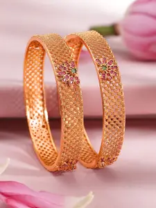 Rubans 22K Gold Plated Pink & Green Stone Studded Bangle