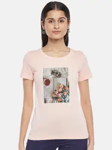 Honey by Pantaloons Women Peach-Coloured Printed T-shirt