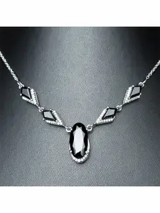 HIFLYER JEWELS Black & Silver-Toned Rhodium-Plated Stone-Studded Necklace