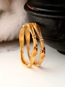 Silvermerc Designs Set Of 2 Gold-Plated Stone-Studded Bangles