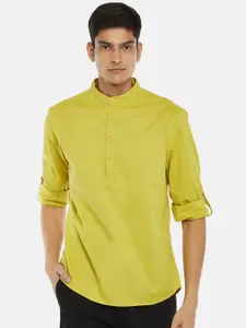 Urban Ranger by pantaloons Men Yellow Mandarin Collar Pure Cotton Casual Shirt