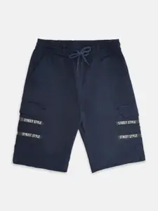 Pantaloons Junior Boys Navy Blue Typography Printed Regular Fit Pure Cotton Sports Shorts
