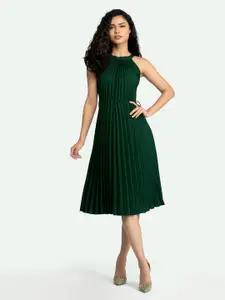 AASK Green Striped Crepe Midi Dress
