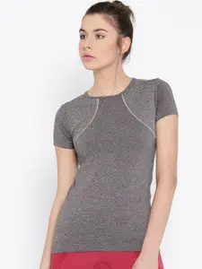 Amante Women Grey Melange Solid Round Neck T-shirt