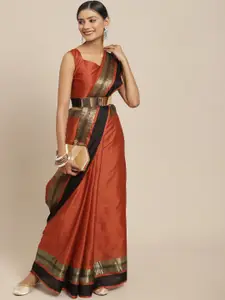 KALINI Rust Orange & Black Zari Art Silk Uppada Saree