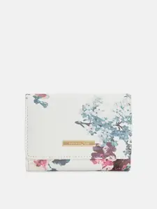 Forever Glam by Pantaloons Women White & Blue Floral Printed Three Fold Wallet
