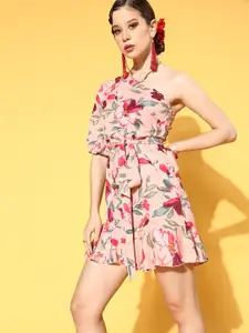 Berrylush Women Elegant Rose Floral New Neckline Dress