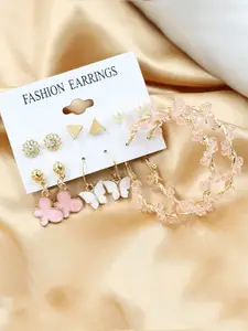 Vembley Gold-Plated Pink Crystal Studded Necklace With Earring Set
