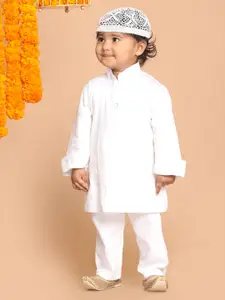 VASTRAMAY Infant Boys White Cotton Blend Solid Kurta & Pyjamas