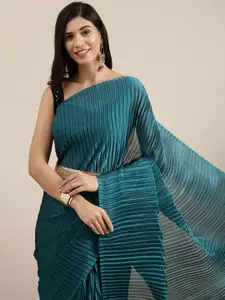 Saree mall Teal Blue Solid Accordion Pleated Sarees