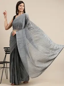 Saree mall Grey Solid Accordion Pleated Sarees
