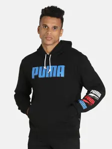 Puma Men Black & Blue Brand Logo Printed Cotton Rebel Bold Hooded Sweatshirts