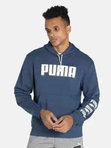 Puma Men Blue Printed Cotton Hooded Sweatshirt