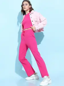 Tokyo Talkies Women Enchanting Fuchsia Solid Top with Trousers