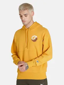 Puma Men Yellow Cotton Hooded Sweatshirt