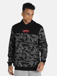 Puma Black Camouflage Printed Cotton Hooded Sweatshirt