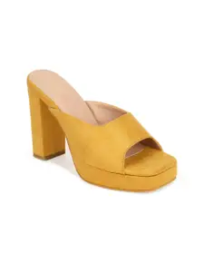 Truffle Collection Women Mustard Suede Platform Sandals