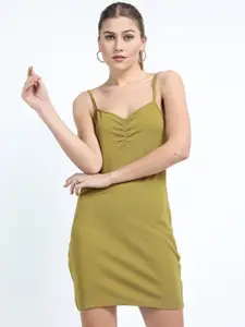 Tokyo Talkies Olive Green Ruched Bodycon Dress