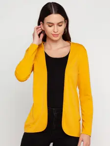 Zink London Women Yellow Solid Pure Cotton Open Front Shrug