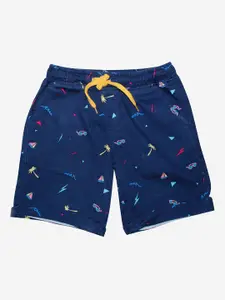 KiddoPanti Boys Navy Blue Regular Fit Conversational Cotton Printed Shorts