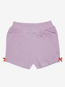 KiddoPanti Girls Purple Solid Cotton Shorts