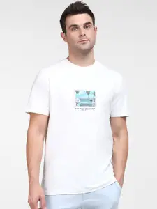SELECTED Men White Typography Printed Organic Cotton T-shirt