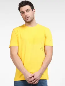 SELECTED Men Yellow Typography Printed Organic Cotton T-shirt
