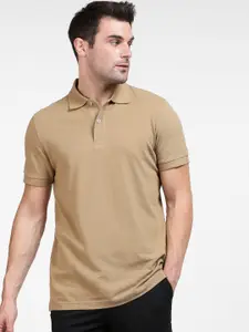 SELECTED Men Brown Polo Collar Organic Cotton T-shirt