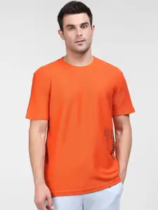 SELECTED Men Orange Typography Placement Printed Relaxed Fit Organic Cotton T-shirt