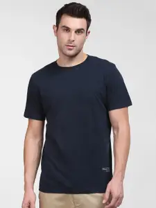 SELECTED Men Navy Blue Printed Organic Cotton T-shirt