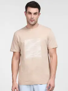 SELECTED Men Brown Printed Regular Fit Organic Cotton T-shirt