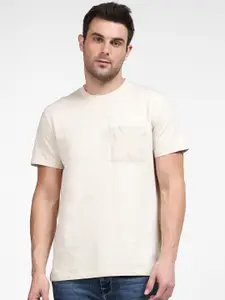 SELECTED Men Beige Organic Cotton T-shirt