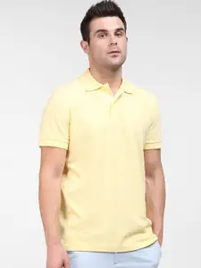 SELECTED Men Yellow Polo Collar Organic Cotton T-shirt