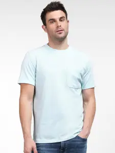 SELECTED Men Blue V-Neck Organic Cotton T-shirt