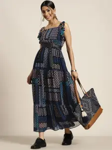Sangria Black & Blue Georgette Ethnic Maxi Dress