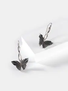 SHAYA Oxidised Silver-Toned Contemporary Drop Earrings