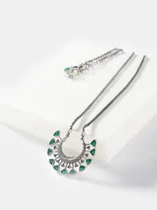 SHAYA Silver-Plated & Green Sterling Silver Oxidised Necklace