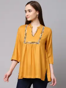 Chemistry Mustard Yellow Embroidered Top