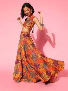 Inddus Multi-Coloured Woven Design Semi-Stitched Lehenga Choli with Dupatta